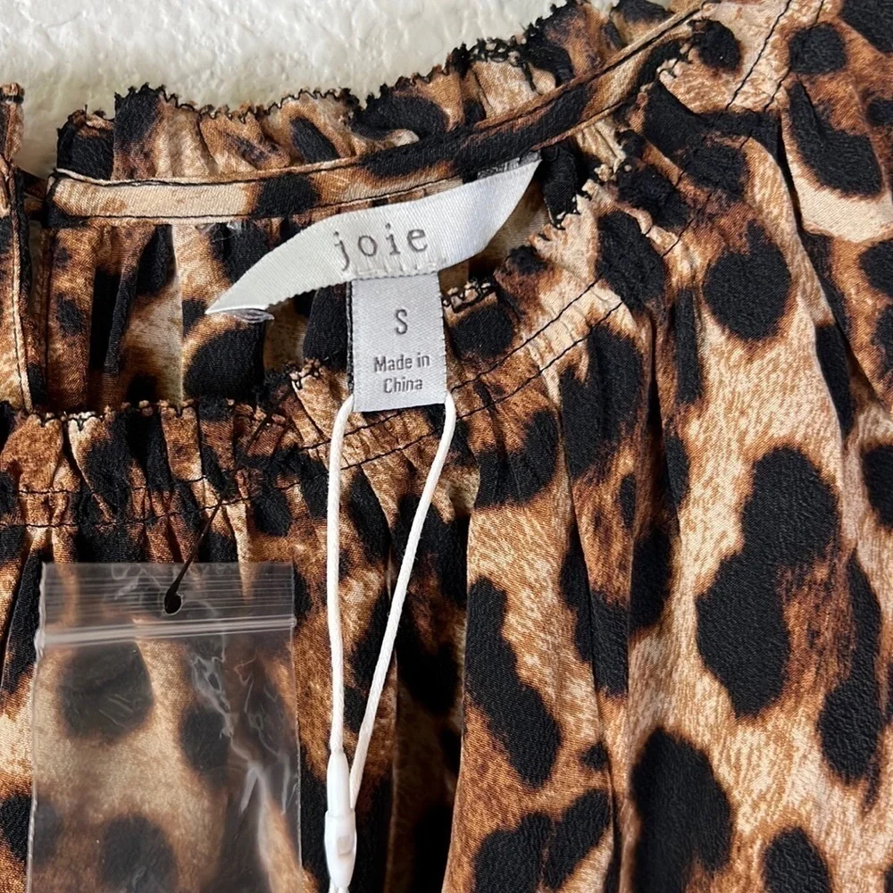 Joie Silk Animal Print Leopard Flutter Sleeve Top Size S